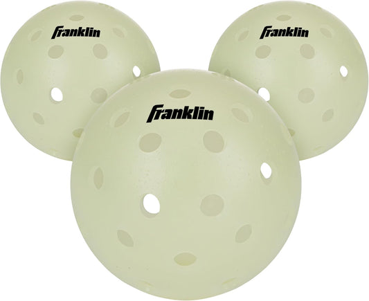 Franklin Sports Glow-in-the-Dark Outdoor Pickleballs - Illuminated Pickleball Balls for Nighttime Play - Rechargeable Green Pickleball Balls for Indoor and Outdoor Use