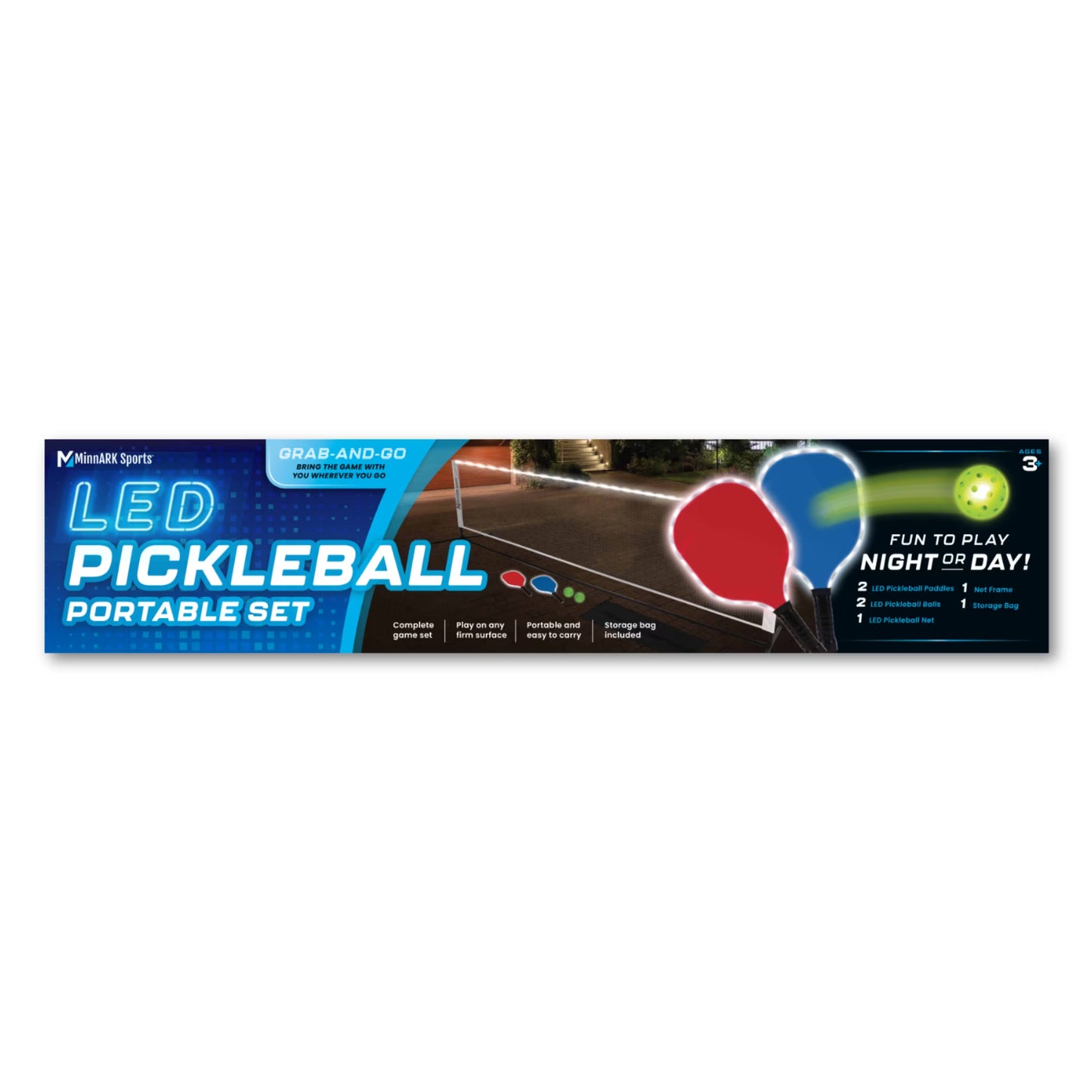 Unisex LED Pickleball Portable Set with Illuminated Net, Paddles, and Balls - Multipack