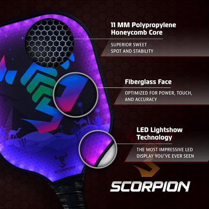 LED Pickleball Paddle Set - Lightweight Rackets with LED Edge Lighting | Carbon Fiber, Fiberglass, and Wood Construction | Durable Paddles for All Ages | Includes Bonus Accessories