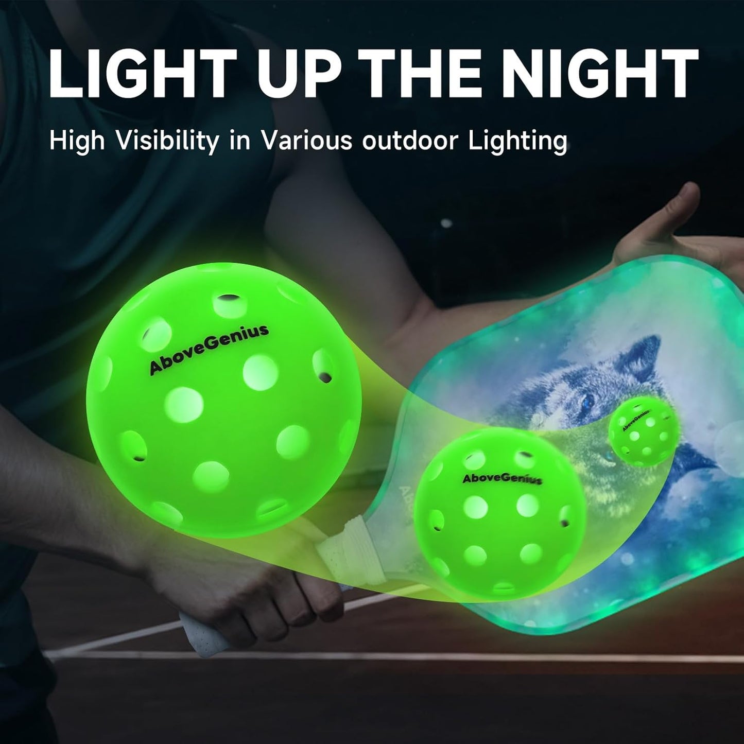Illuminated Pickleball Balls for Night Play - High Visibility Glow-in-the-Dark Outdoor Balls with 40 Holes and Included Tool, Perfect Gift for Pickleball Enthusiasts