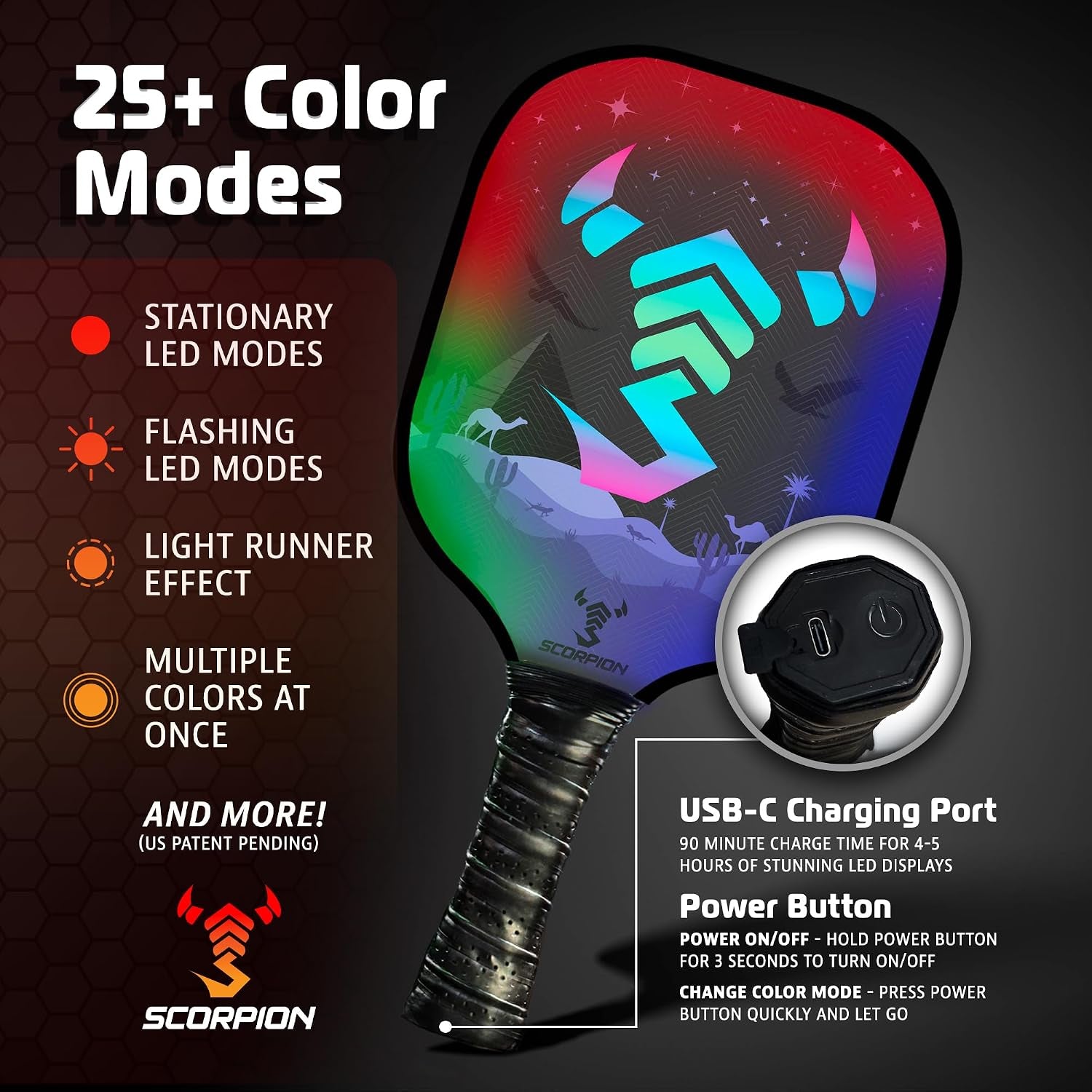 LED Pickleball Paddle Set - Lightweight Rackets with LED Edge Lighting | Carbon Fiber, Fiberglass, and Wood Construction | Durable Paddles for All Ages | Includes Bonus Accessories