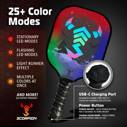 LED Pickleball Paddle Set - Lightweight Rackets with LED Edge Lighting | Carbon Fiber, Fiberglass, and Wood Construction | Durable Paddles for All Ages | Includes Bonus Accessories
