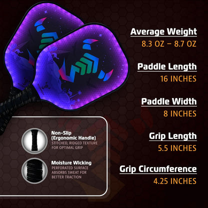 LED Pickleball Paddle Set - Lightweight Rackets with LED Edge Lighting | Carbon Fiber, Fiberglass, and Wood Construction | Durable Paddles for All Ages | Includes Bonus Accessories