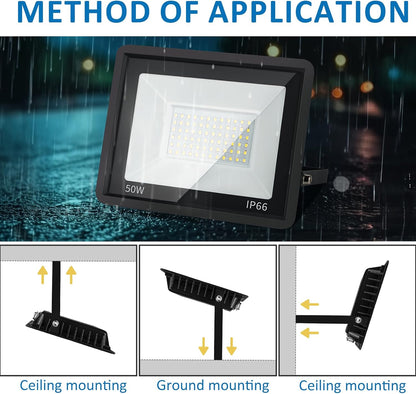 50W LED Outdoor Flood Light, 5000LM High-Intensity Work Light with Plug, 6500K Daylight White, IP66 Waterproof - Single Pack