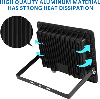 50W LED Outdoor Flood Light, 5000LM High-Intensity Work Light with Plug, 6500K Daylight White, IP66 Waterproof - Single Pack