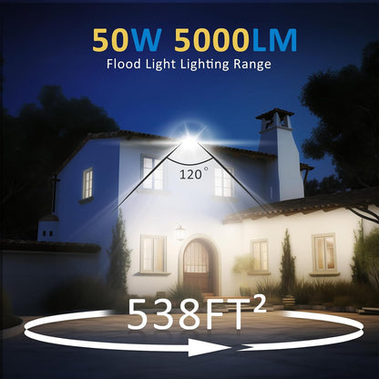 50W LED Outdoor Flood Light, 5000LM High-Intensity Work Light with Plug, 6500K Daylight White, IP66 Waterproof - Single Pack