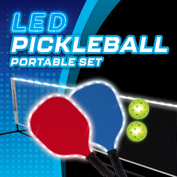 Unisex LED Pickleball Portable Set with Illuminated Net, Paddles, and Balls - Multipack
