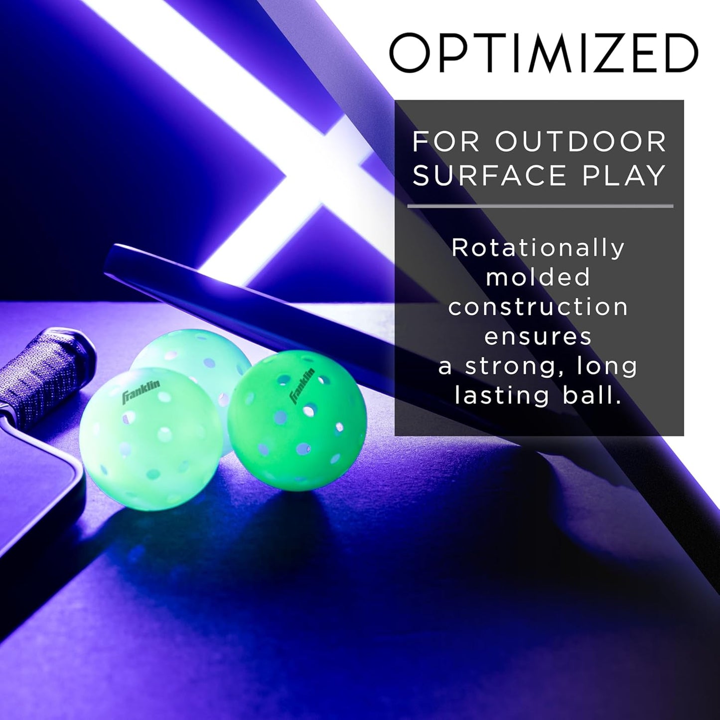 Franklin Sports Glow-in-the-Dark Outdoor Pickleballs - Illuminated Pickleball Balls for Nighttime Play - Rechargeable Green Pickleball Balls for Indoor and Outdoor Use