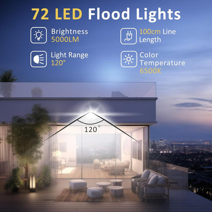 50W LED Outdoor Flood Light, 5000LM High-Intensity Work Light with Plug, 6500K Daylight White, IP66 Waterproof - Single Pack