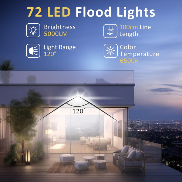 50W LED Outdoor Flood Light, 5000LM High-Intensity Work Light with Plug, 6500K Daylight White, IP66 Waterproof - Single Pack